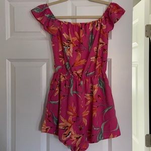 Lulus Pink floral off the shoulder romper - XS